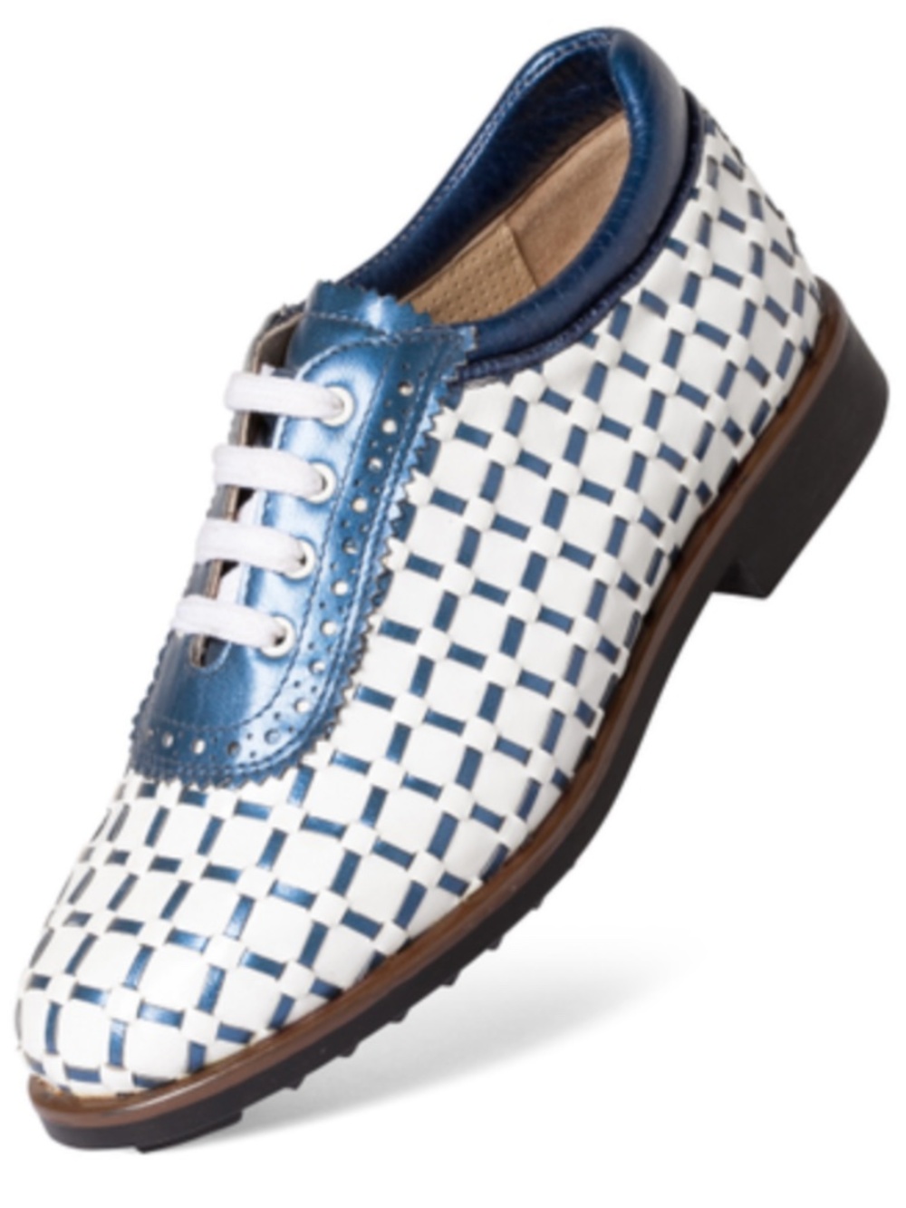 Aerogreen Pavia Hand Woven Ladies Golf Shoe Blue White with Dust Covers